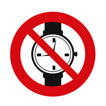 PROHIBITION SIGN : NO ENTRY WITH MECHANICAL WATCHES